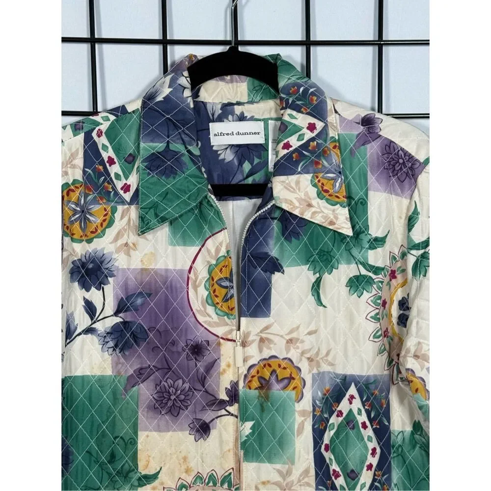 Vtg 80s Quilted‎ Silk Floral Jacket Womens 12 Cottagecore Coastal Grandma